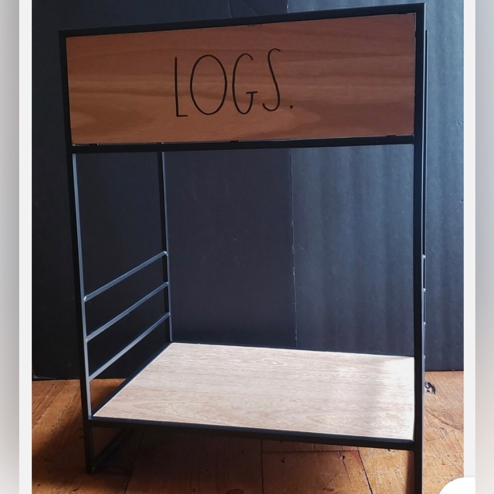 Rae Dunn wood and metal log holder modern minimalist brand new